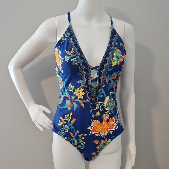 Floral Blue One-Piece Swimsuit - Picture 2 of 3